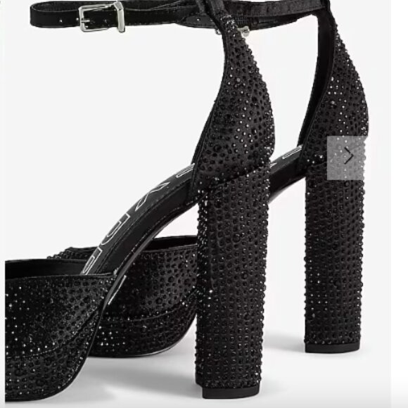 EXPRESS Rhinestone Closed Pointed Toe Platform Pumps Heels 9 NWT Pitch Black - Picture 3 of 8
